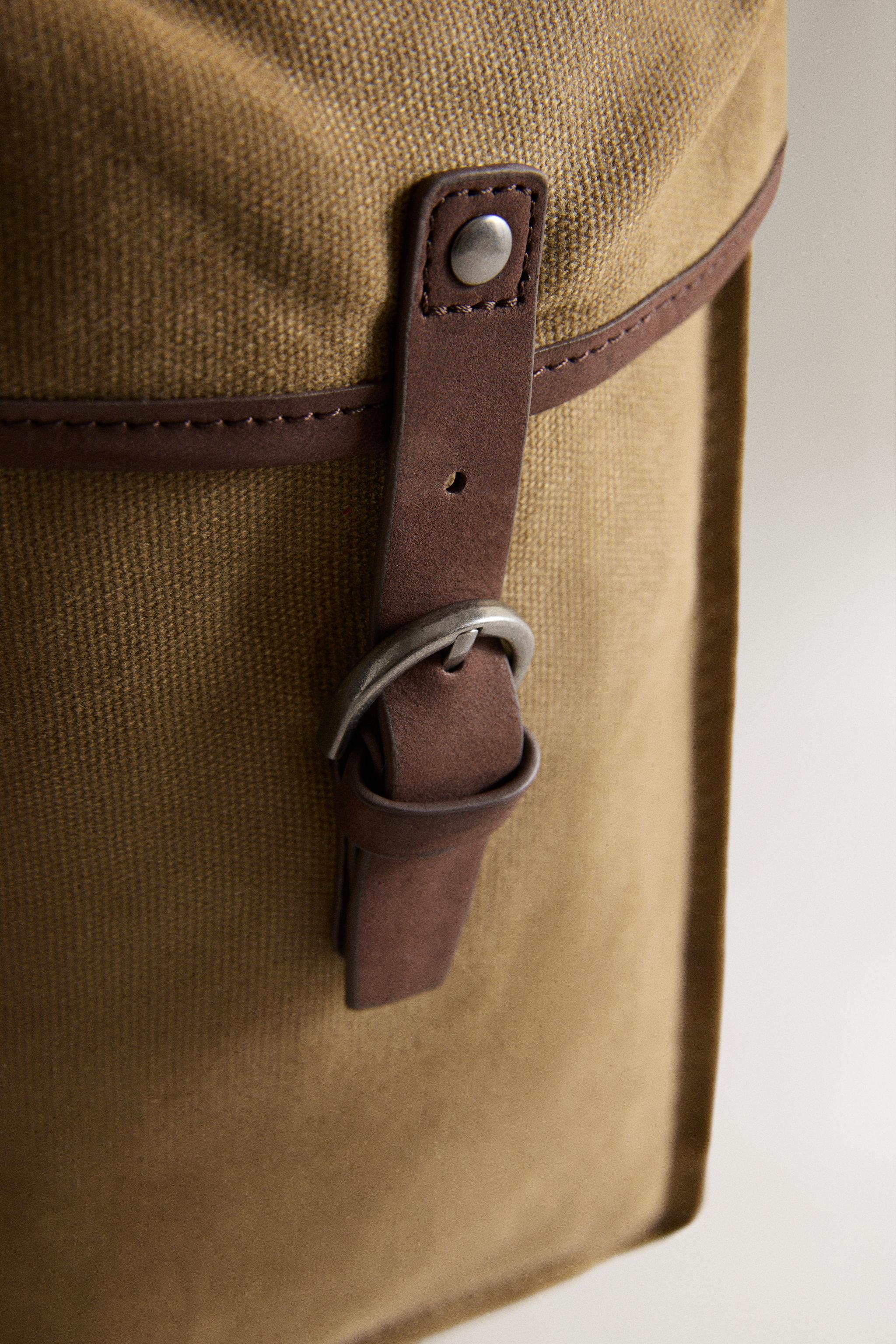 COTTON AND LEATHER BACKPACK